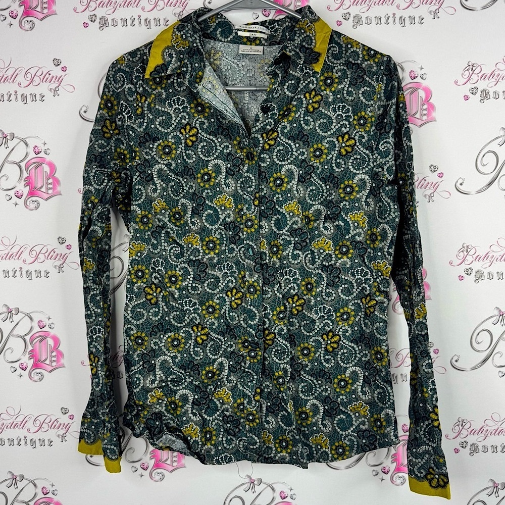 Van Heusen Studio Green Yellow Patterned Shirt slim fit dotted design buttons